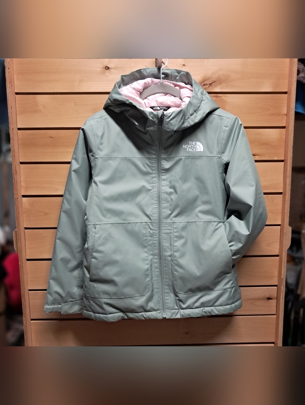 The North Face Kids' Mint Green Raincoat with Pink Lining - Picture 2 of 15